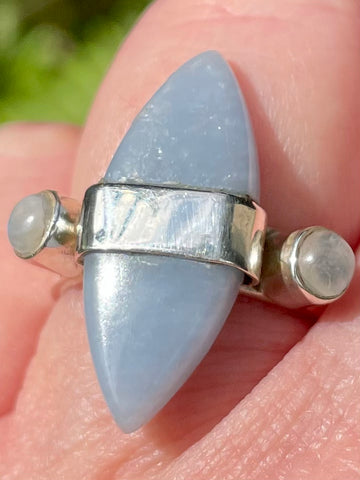 Angelite and Rainbow Moonstone Ring Size 7.5 - Morganna’s Treasures 