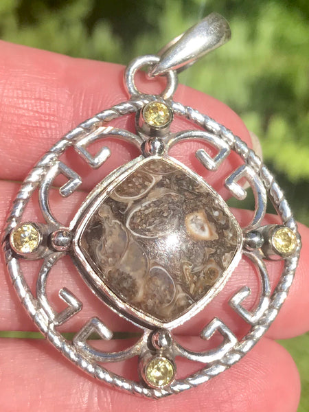 Turritella Agate and Citrine Pendant - Morganna’s Treasures 