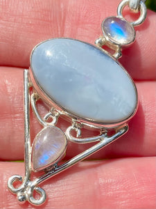 Blue Owyhee Opal and Rainbow Moonstone Pendant - Morganna’s Treasures 