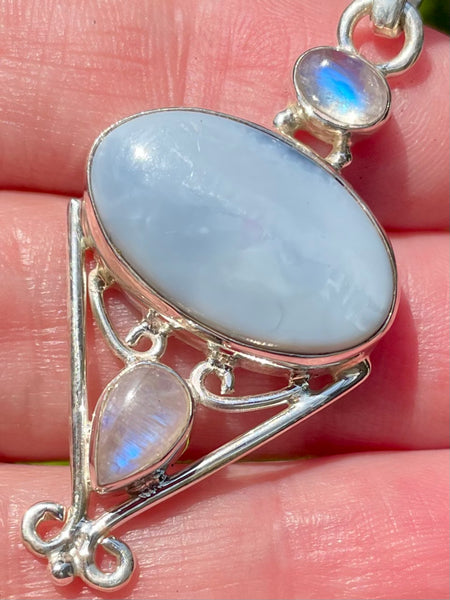 Blue Owyhee Opal and Rainbow Moonstone Pendant - Morganna’s Treasures 