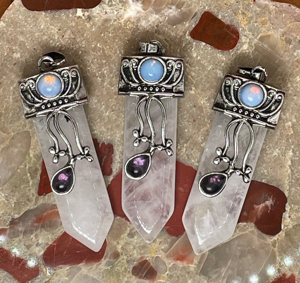 Rose Quartz, Opalite and Amethyst Pendant - Morganna’s Treasures 