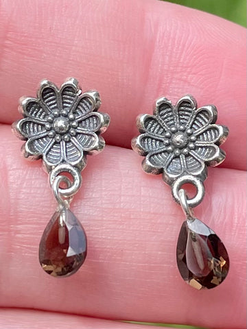 Flower Smoky Quartz Studded Earrings - Morganna’s Treasures 