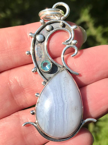 Blue Lace Agate and Blue Topaz Pendant - Morganna’s Treasures 