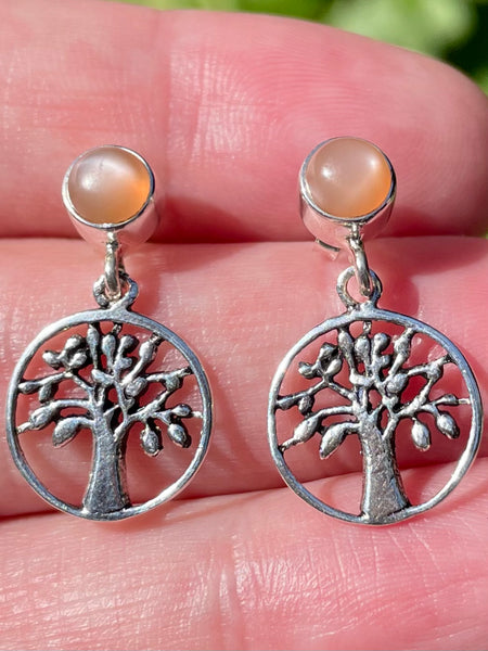 Peach Moonstone Tree of Life Earrings - Morganna’s Treasures 