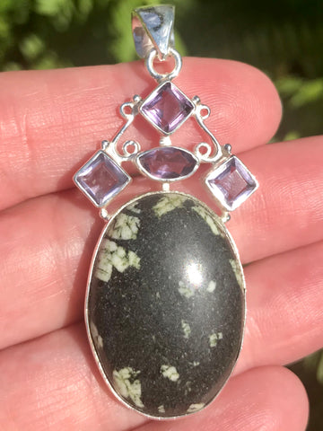 Chinese Writing Stone and Purple Amethyst Pendant - Morganna’s Treasures 