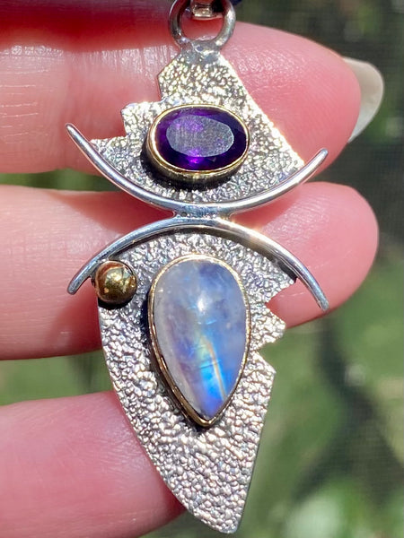 Rainbow Moonstone and Purple Amethyst Pendant - Morganna’s Treasures 