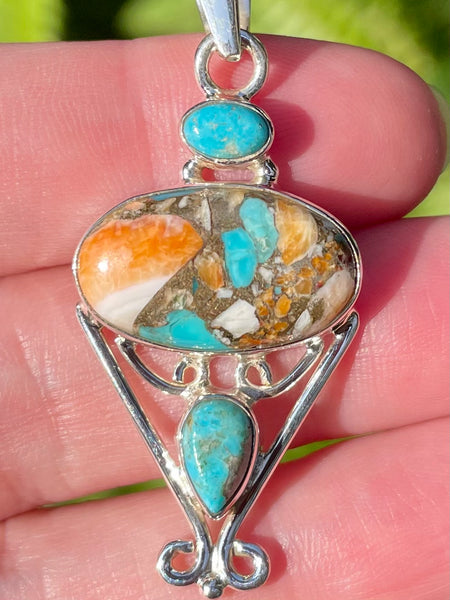Spiny Oyster in Arizona Turquoise and Blue Turquoise Pendant - Morganna’s Treasures 