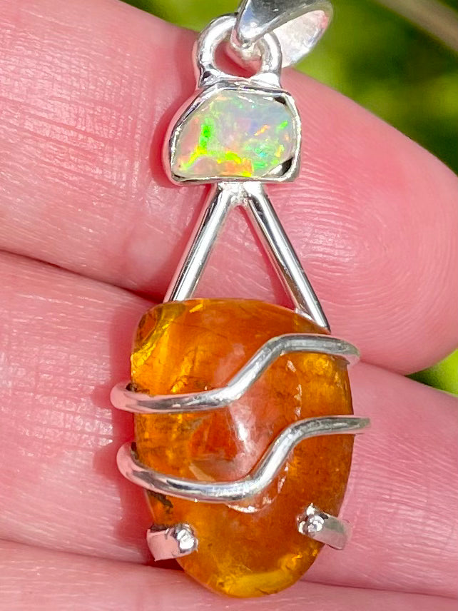 Amber and Ethiopian Opal Pendant - Morganna’s Treasures 