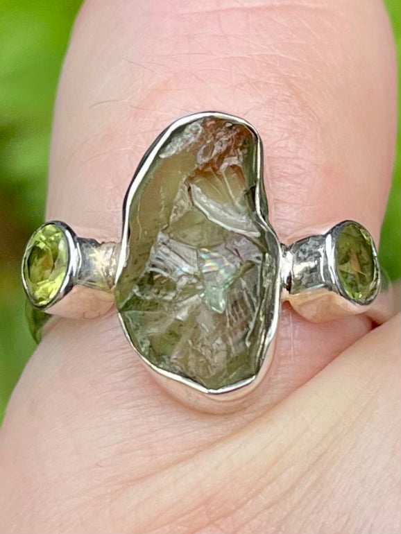 Rough Green Apatite and Peridot Ring Size 6 - Morganna’s Treasures 