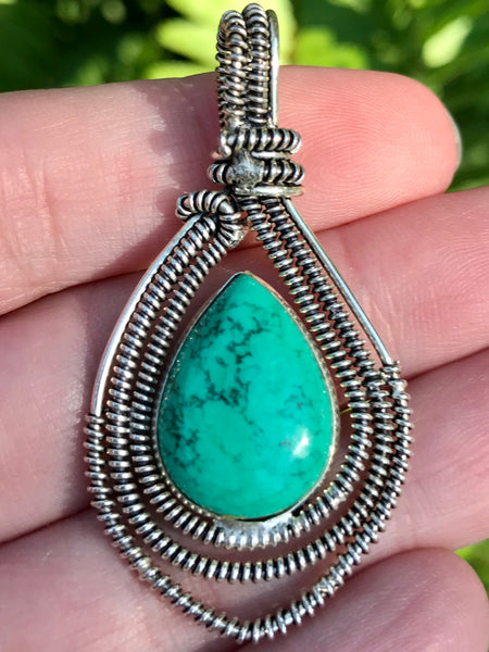 Wire-Wrapped Turquoise Pendant - Morganna’s Treasures 