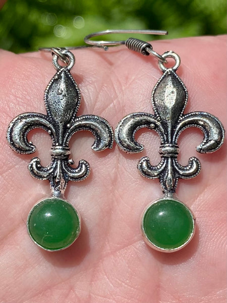 Green Onyx Fleur de lis Earrings - Morganna’s Treasures 