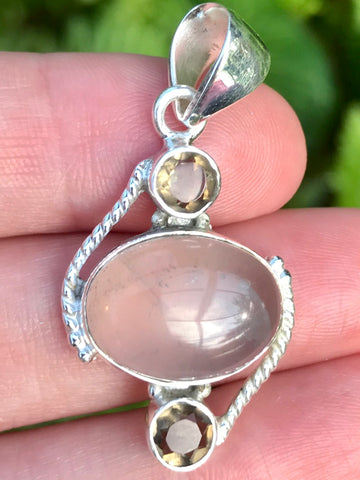 Rose Quartz and Smoky Quartz Pendant - Morganna’s Treasures 