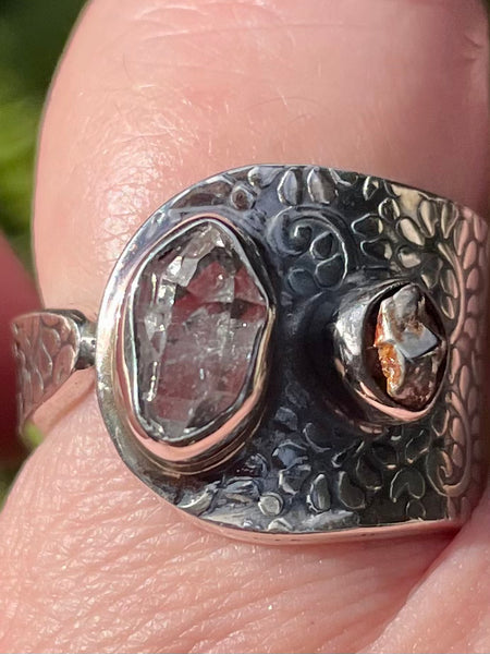 Herkimer Diamond and Meteorite Campo del Cielo Ring Size 7.5 Adjustable - Morganna’s Treasures 