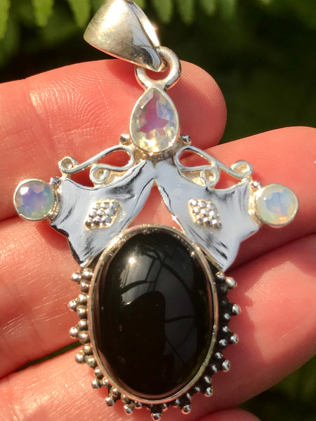 Black Onyx and Opalite Pendant - Morganna’s Treasures 