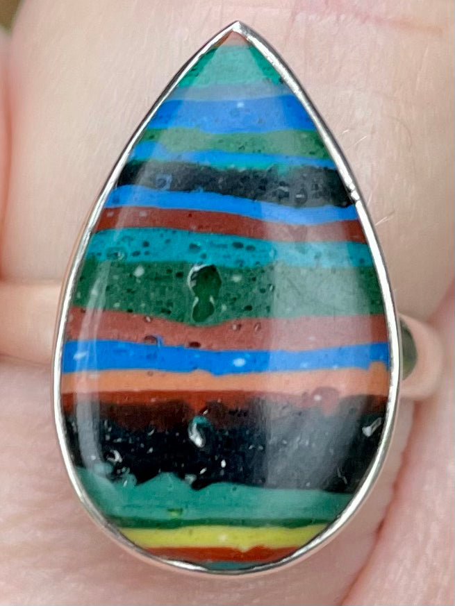 Rainbow Calsilica Ring Size 7.5 - Morganna’s Treasures 