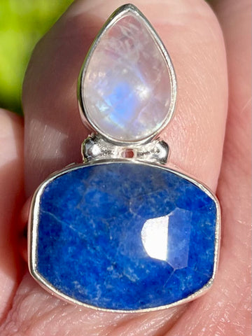 Rainbow Moonstone and Lapis Lazuli Ring Size 7.75 - Morganna’s Treasures 
