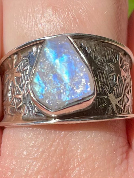 Rough Rainbow Moonstone Ring Size 9.5 - Morganna’s Treasures 