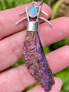 Rainbow Aura Kyanite and Rainbow Moonstone Pendant - Morganna’s Treasures 