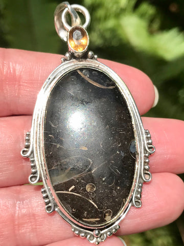 Turritella Agate and Citrine Pendant - Morganna’s Treasures 