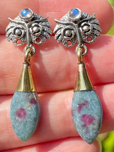Ruby in Kyanite and Rainbow Moonstone Earrings - Morganna’s Treasures 