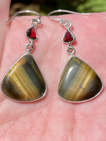 Tigers Eye and Garnet Earrings - Morganna’s Treasures 