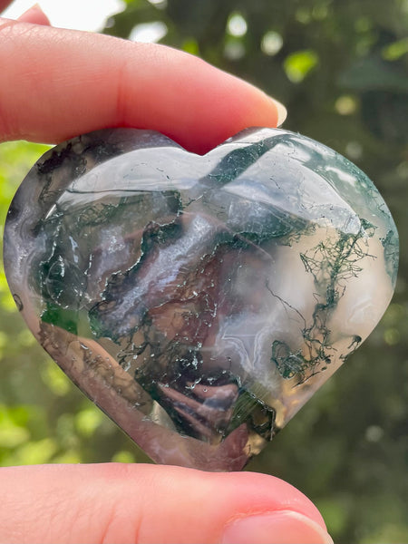 Moss Agate Heart Palm Stones - Morganna’s Treasures 