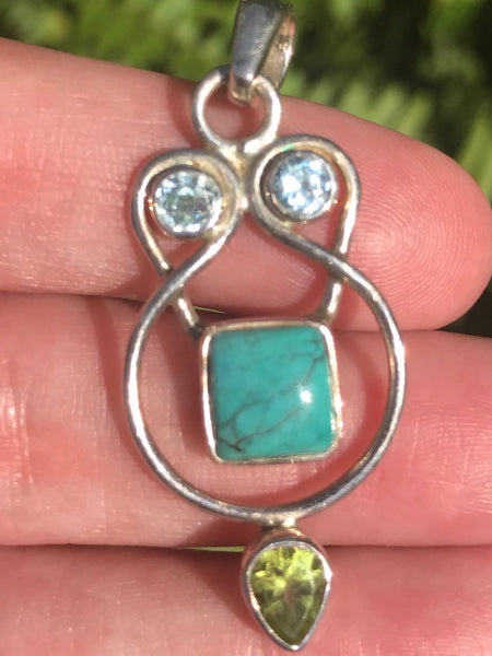 Turquoise, Blue Topaz and Peridot Pendant - Morganna’s Treasures 