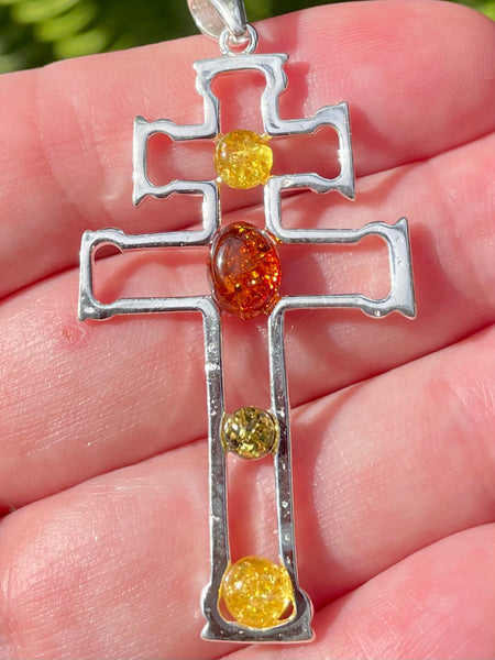Multi-Colored Amber Cross Pendant - Morganna’s Treasures 