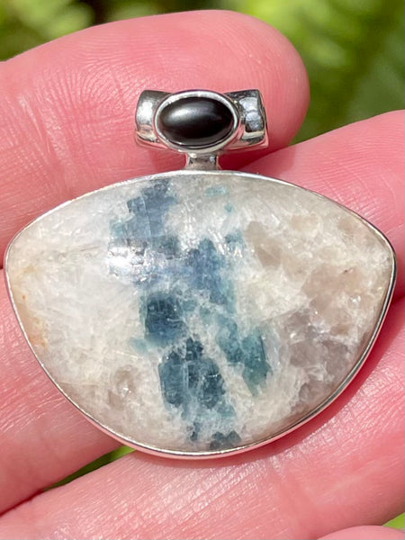 Rare Indicolite (Blue Tourmaline) in Smoky Quartz and Black Onyx Pendant - Morganna’s Treasures 