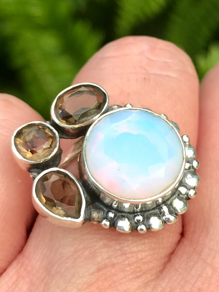 Smoky Quartz and Opalite Ring Size 6.75 - Morganna’s Treasures 