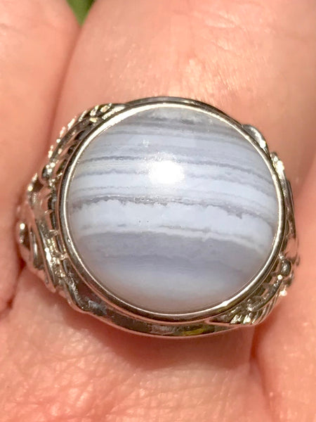 Blue Lace Agate Cocktail Ring Size 9 Adjustable - Morganna’s Treasures 