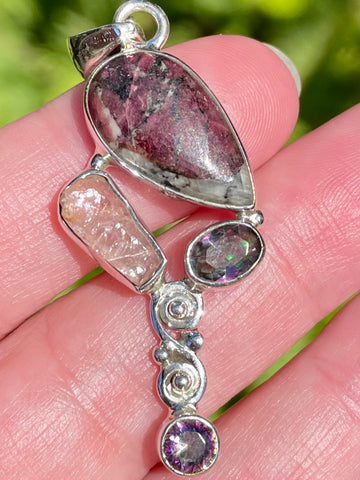 Russian Eudialyte, Mystic Topaz and Morganite Pendant - Morganna’s Treasures 