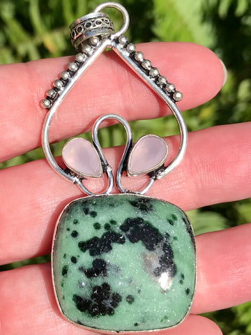 Ruby in Zoisite and Rose Quartz Pendant - Morganna’s Treasures 