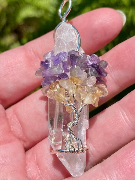 Wire-Wrapped Clear Quartz, Amethyst and Citrine Pendant - Morganna’s Treasures 