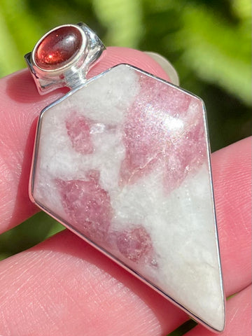 Pink Tourmaline in Quartz and Garnet Pendant - Morganna’s Treasures 