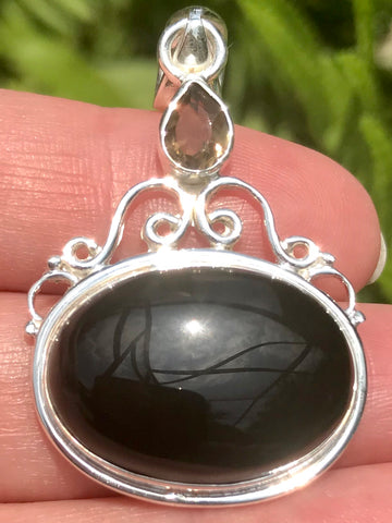 Black Onyx and Smoky Quartz Pendant - Morganna’s Treasures 