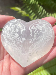Large Selenite Heart with Angel Wings - Morganna’s Treasures 