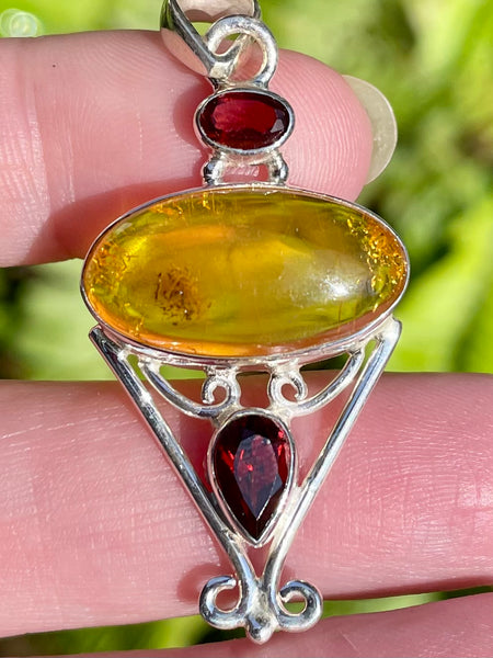 Baltic Amber and Garnet Pendant - Morganna’s Treasures 