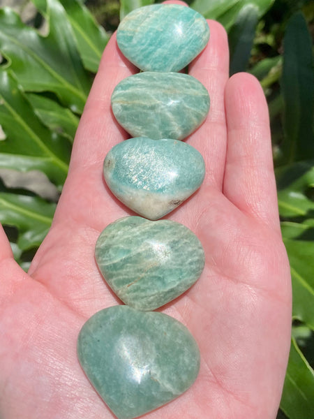 Amazonite Heart Palm Stones - Morganna’s Treasures 