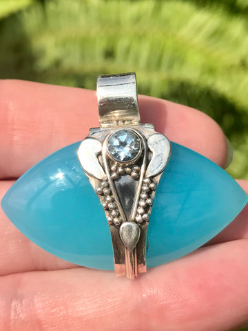 Aqua Chalcedony and Blue Topaz Pendant - Morganna’s Treasures 