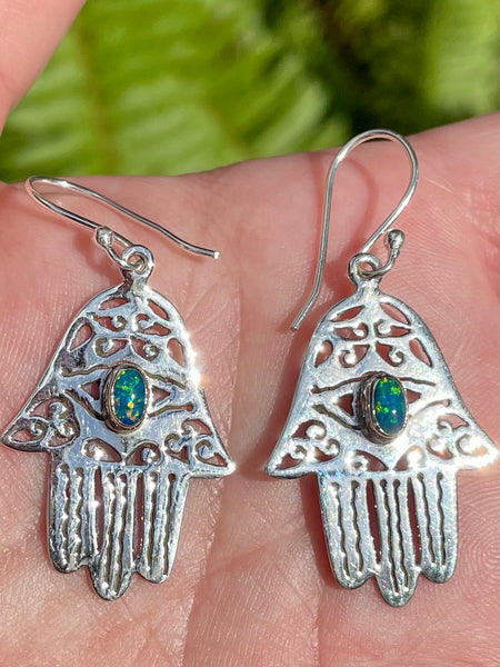 Fire Opal Hamsa Hand Earrings - Morganna’s Treasures 