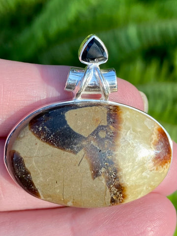 Septarian (Dragon's Stone) and Black Onyx Pendant - Morganna’s Treasures 