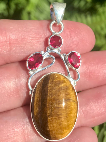 Tigers Eye and Pink Tourmaline Pendant - Morganna’s Treasures 