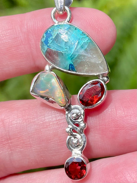 Quantum Quattro, Ethiopian Opal and Garnet Pendant - Morganna’s Treasures 