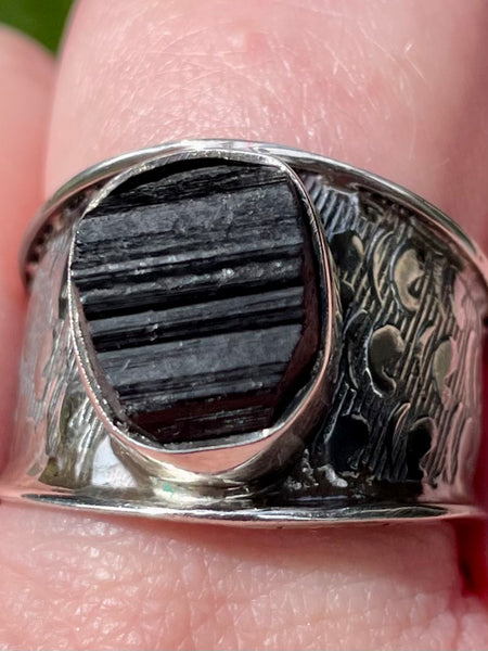 Rough Black Tourmaline Ring Size 9.5 - Morganna’s Treasures 