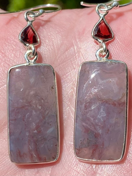 Texas Moss Agate and Garnet Earrings - Morganna’s Treasures 