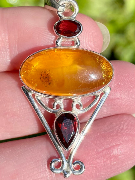 Baltic Amber and Garnet Pendant - Morganna’s Treasures 