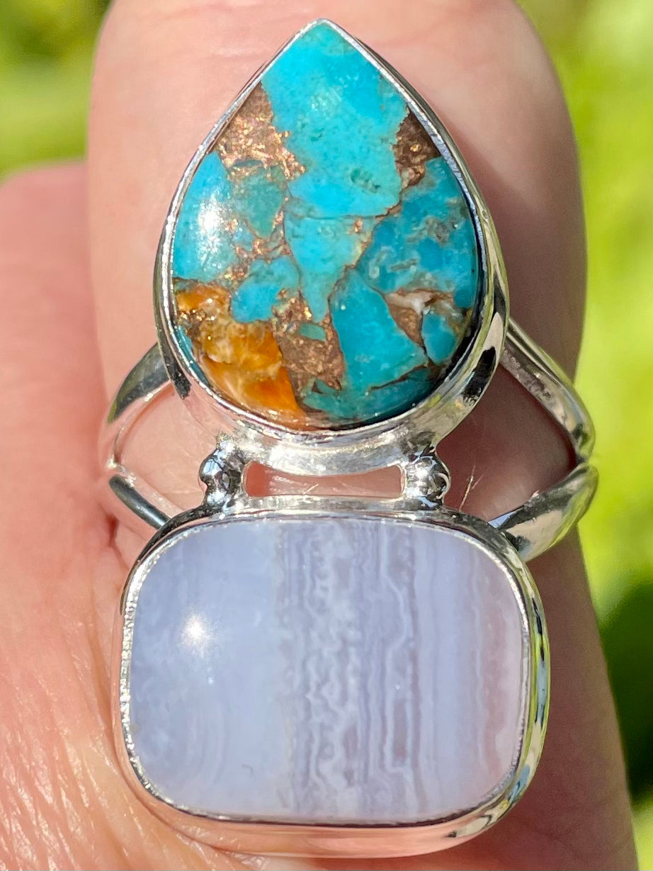 Turquoise and Blue Lace Agate Ring Size 9.75 - Morganna’s Treasures 