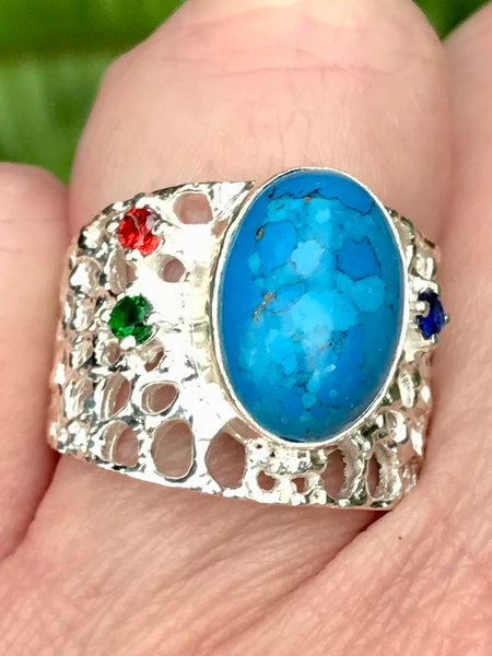 Santa Rosa Turquoise, Sapphire, Ruby and Emerald Ring Size 7.5 - Morganna’s Treasures 