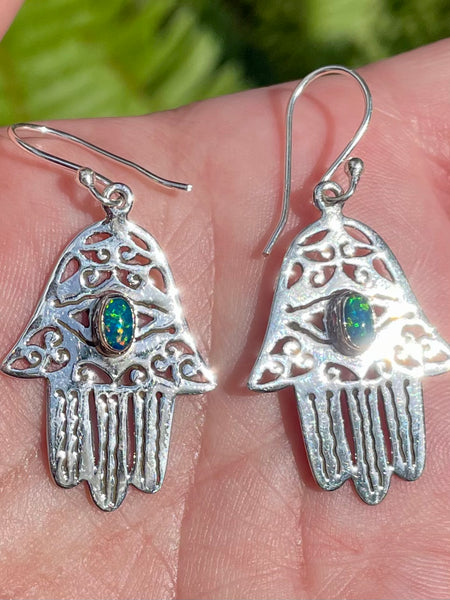 Fire Opal Hamsa Hand Earrings - Morganna’s Treasures 